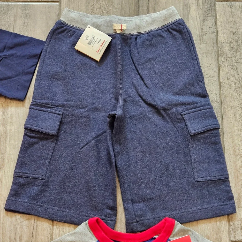 Hanna Andersson T-Shirt Shorts Set of 4 Kids 130 8 Train Plane Fire Truck School
